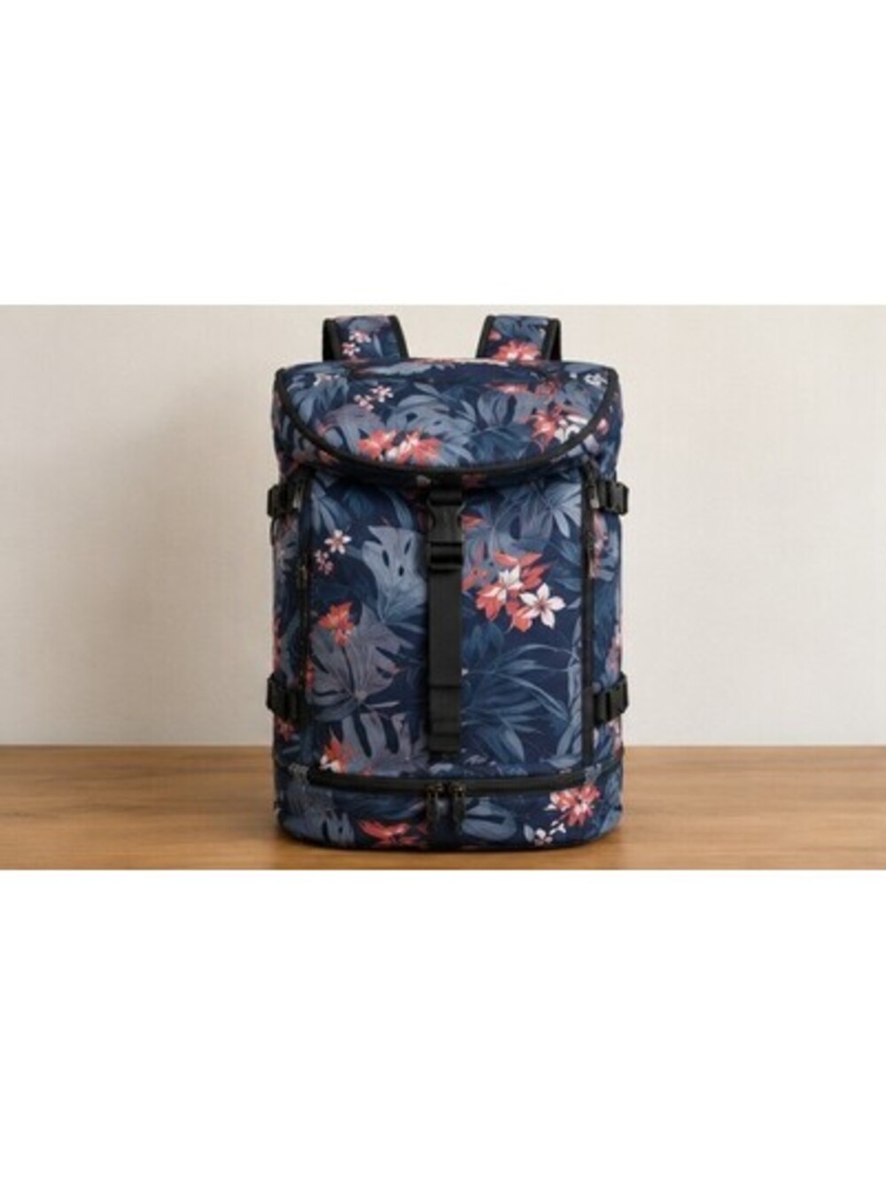 Convertible Gym Duffel Backpack, Navy Tropical Print